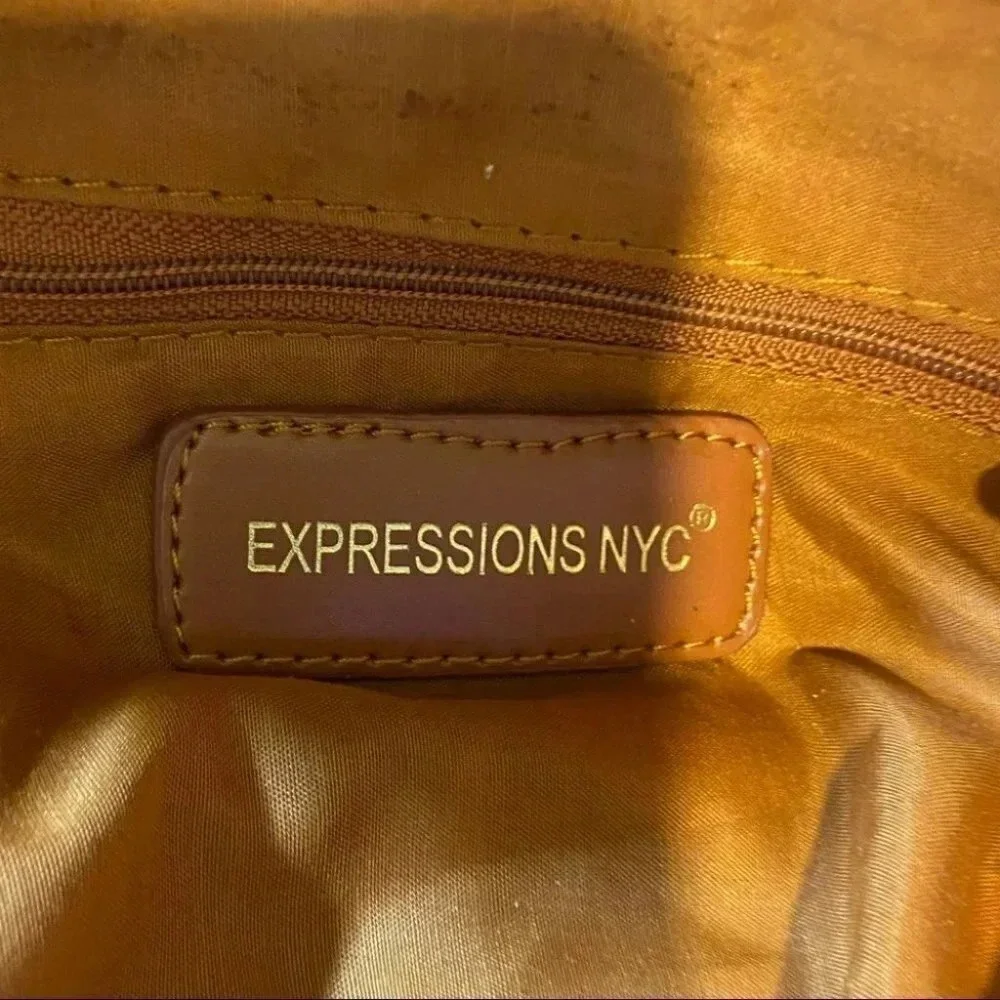 Expressions NYC Tote Bag Large‎ Brown Ostrich Embossed Studded Padlock Accent